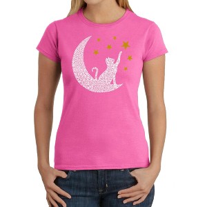 LA Pop Art Cat Moon - Women's Word Art T-Shirt - 1 of 4