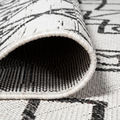 Kafel Ivory and Black Geometric Bohemian Indoor/Outdoor Rug