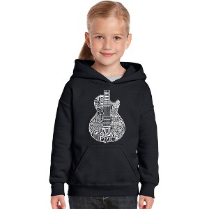 LA Pop Art Girl's Word Art Hooded Sweatshirt - Rock Guitar Head - 1 of 4