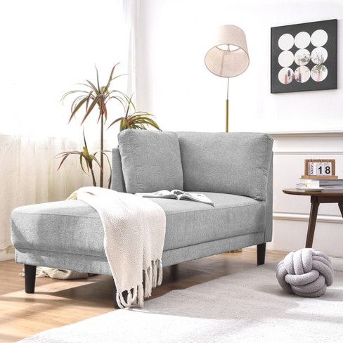 Grey Polyester Ottoman Chaise Lounge for Small Space with Pillow