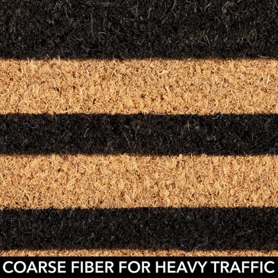 Elegant Natural Coir 36"x22" Outdoor Doormat with Non-Slip Backing - Black Stripe