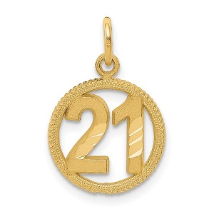 Black Bow Jewelry 14k Yellow Gold Diamond Cut Number 21 Circle Charm or Pendant, 13mm - 1 of 4