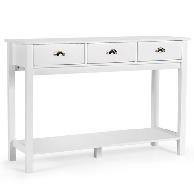 Costway Console Table with 3 Drawers Bottom Shelf Sofa Side Table Entryway White
