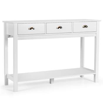 Costway Console Table with 3 Drawers Bottom Shelf Sofa Side Table Entryway White