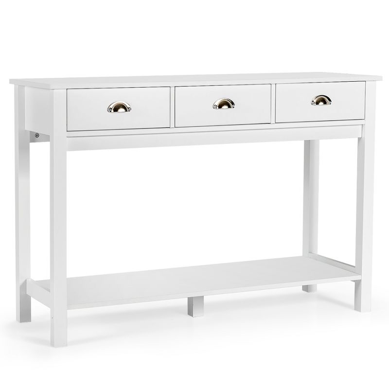 Costway Console Table with 3 Drawers Bottom Shelf Sofa Side Table Entryway White, 1 of 11