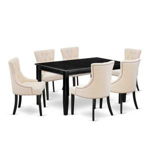 HomeStock 7-Piece Rectangle Black Finish Solid Wood Top Dining Table with 6-Parson Chairs - 1 of 4