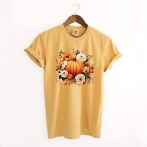 Simply Sage Market Women's Pumpkin Floral Arrangement Short Sleeve Garment Dyed Tee - 1 of 2