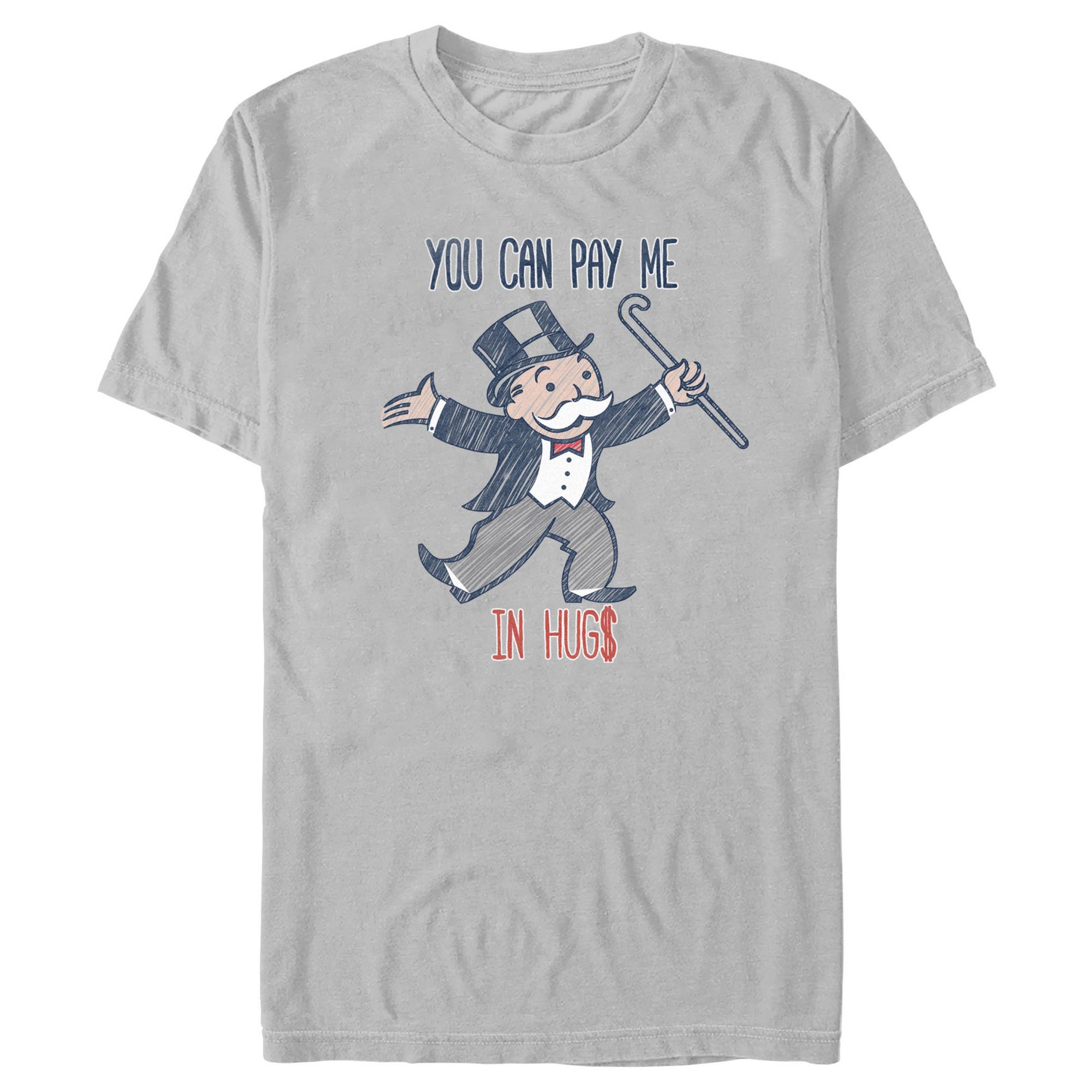 Men's Monopoly You Can Pay Me in Hugs T-Shirt - Silver - Medium