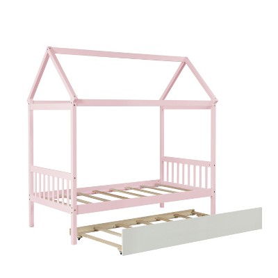 NicBex Twin House Bed Frame with Twin Size Trundle for Adults,Boys,Girls