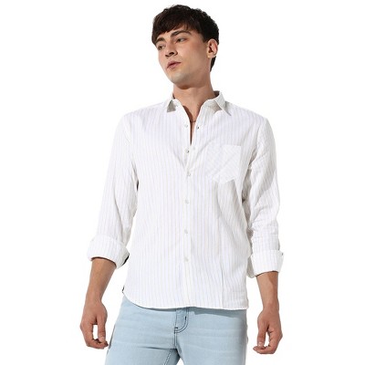 Campus Sutra Men Men's White Chalk Striped Shirt