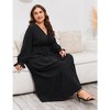 Womens Plus Size V Neck Wrap Maxi Dress High Waist Ruffle Summer Casual Dress with Belt - 3 of 4