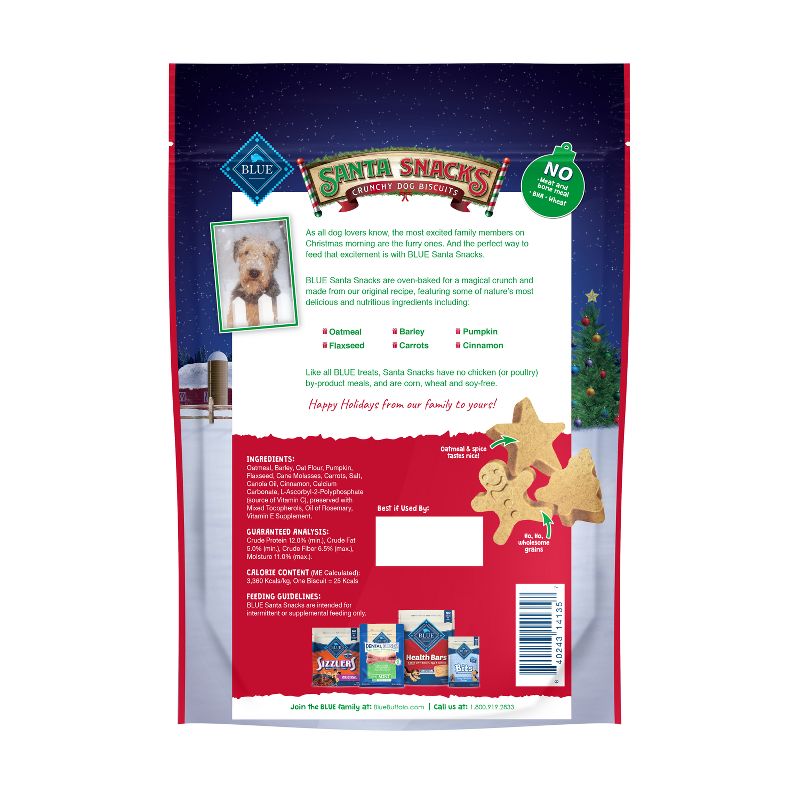 Blue Buffalo Santa Snacks Natural Crunchy Dog Treat Biscuits Oatmeal &#38; Cinnamon Treats - 11oz - Christmas, 3 of 8