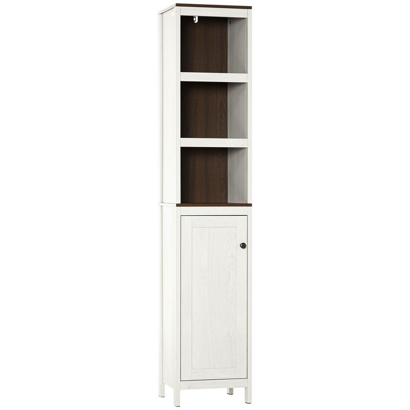 kleankin Tall Bathroom Storage Cabinet, Freestanding Tower Cabinet with 3 Open Shelves and Adjustable Shelf, Antique White, 5 of 8