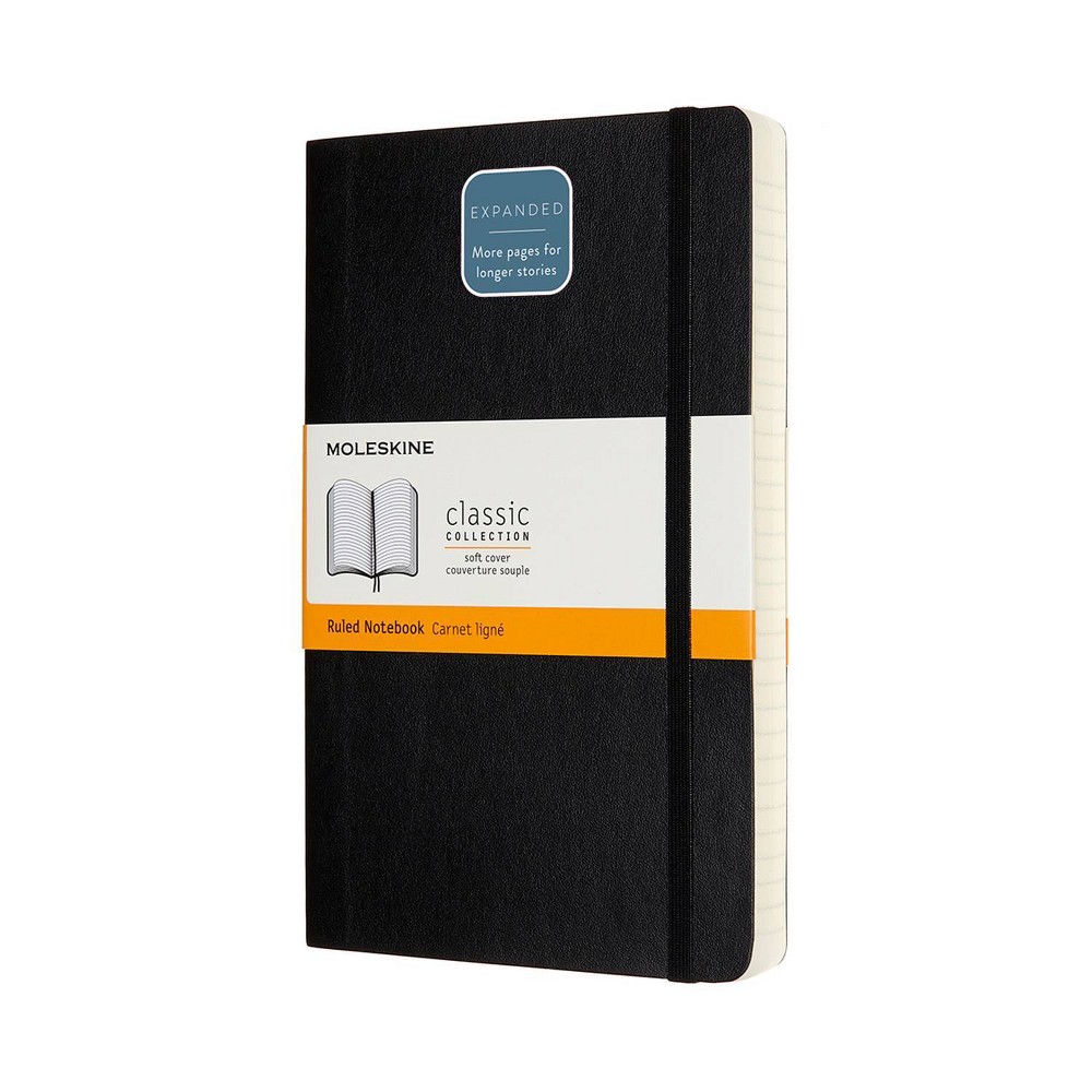 Moleskine Expanded Lined Softcover Notebook Large 5"x8.25" Black