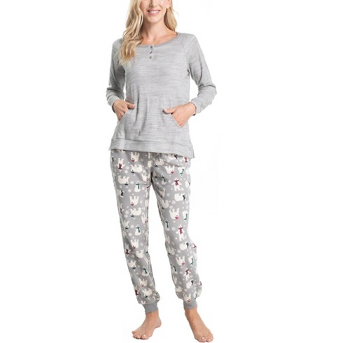 Hanes Womens We Are Family Pajama Set, Grey/Arctic Bear, M