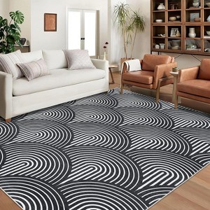 Washable Runner Rug, Modern Geometric Rainbow Carpet, Low Pile Non-Slip Floor Mat for Entryway, Living Room, or Nursery - 1 of 4