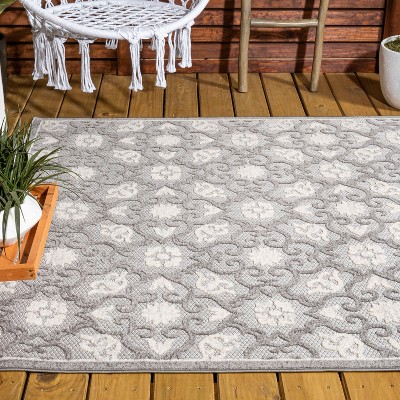 Mediterranean Trellis 4'x6' Light Gray/Ivory Synthetic Area Rug