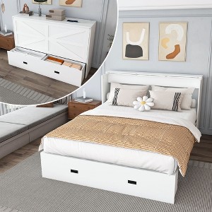 QingMoon Murphy Bed with Storage, Hideaway Full Foldable Bed, Cabinet Bed with Swivel Wheels and Charging Station, Noisy Free for Bedroom - 1 of 4