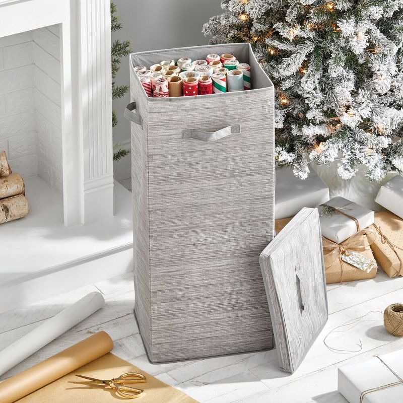 mDesign Tall Gift-Wrapping Paper Storage Box with Handles + Removable Lid, 2 of 8