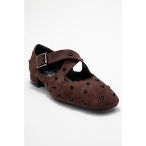 Addison - Brown Suede Cross Strap Mary Jane Shoes (Women) brown 5.5 Forever & Always Shoes US - 1 of 4