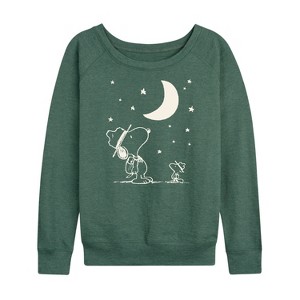 Women's - Peanuts - Star Gazing Lightweight French Terry Wide Neck Long Sleeve Shirt - 1 of 4
