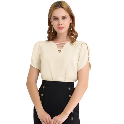 INSPIRE CHIC Women's Cutout Round Neck Cap Sleeve Casual Top