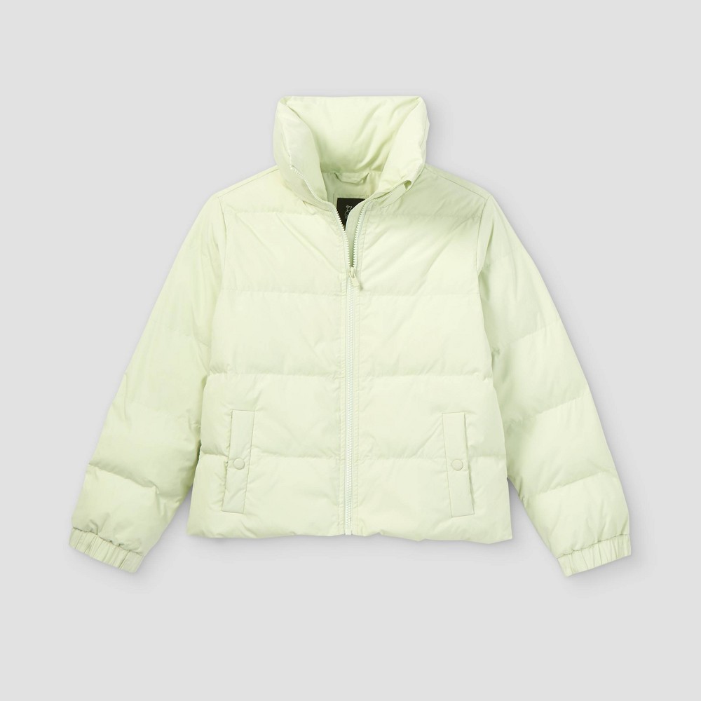 Girls' High Neck Cropped Puffer Jacket - art class Mint L, Green