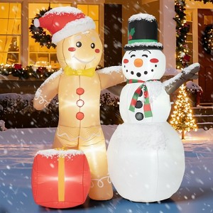 GOTGELIF 6FT Inflatable Gingerbread Man & Snowman with LED Lights Outdoor Holiday Decoration - 1 of 4