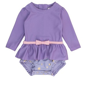 RuffleButts Baby Girls UPF50+ Princess Long Sleeve Bow Skirted One Piece Swimsuit - 1 of 4