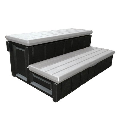 Confer Plastics Leisure Accents Deluxe Spa Steps, 36 Inch Wide Weatherproof Patio Deck Hot Tub Stairs Entry and Exit Step Stool, Gray/Black (2 Pack)