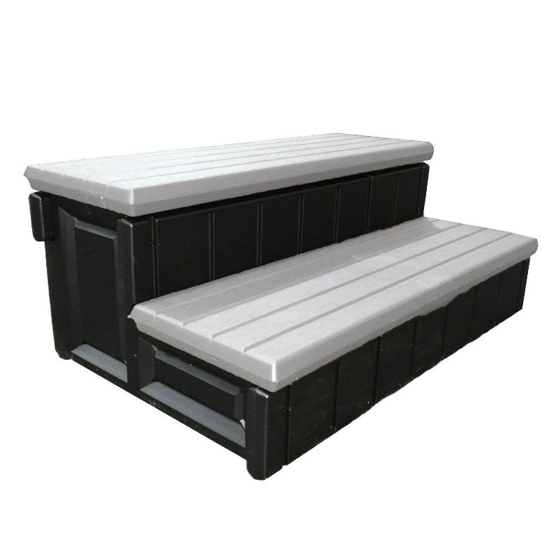 Confer Plastics Leisure Accents Deluxe Spa Steps, 36 Inch Wide Weatherproof Patio Deck Hot Tub Stairs Entry and Exit Step Stool, Gray/Black (2 Pack), 1 of 5