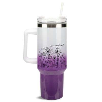Elanze Designs You Are Loved Flower Garden 40 oz. Stainless Steel, Large Water Bottle Coffee Mug, Spill & Leak Resistant, Thermal Travel Tumbler with