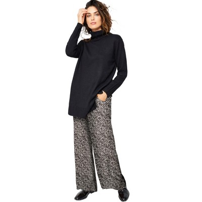 ellos Women's Plus Size Wide-Leg Soft Pants With Back Elastic