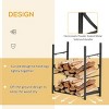 Syemin Firewood Racks and Carriers Firewood Rack with Fireplace Tools Indoor Outdoor Firewood Holder Flat Bottom 2 Tiers, Black, 17.5"*11.5"*28.75" - 2 of 4