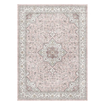 MontVoo Pink Floral Washable Area Rug  10'x14'