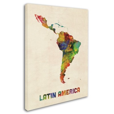 Trademark Fine Art -Michael Tompsett 'South America Watercolor Map' Canvas Art
