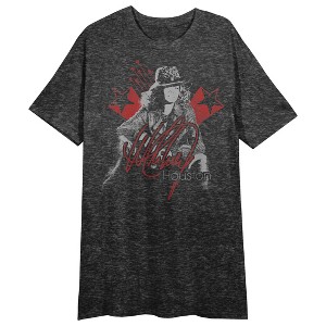 Whitney Houston Red Stars Crew Neck Short Sleeve Black Heather Women's Night Shirt - 1 of 2