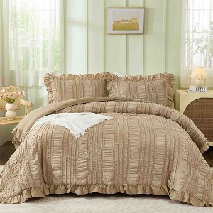 BAGOKIE 3 Pieces Seersucker Ruffle Bed in a Bag Comforter Set - 1 of 4