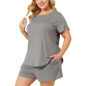 Agnes Orinda Women's Plus Size Short Sleeve Shirt and Shorts Pajamas Set Polka Dots Sleepwear - 1 of 4