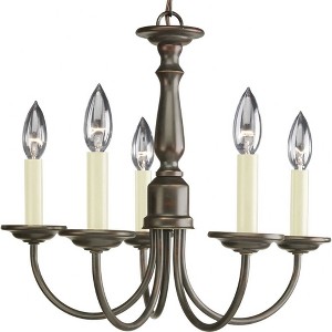 Progress Lighting Trinity 5-Light Chandelier, Antique Bronze, White Candle Covers, Brushed Nickel Finish, Resin Material - 1 of 2