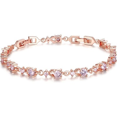 14K Gold Plated Cubic Zirconia Tennis Bracelet for Women, Adjustable Size 6.5-8 Inches for Wedding and Special Occasions