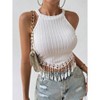 Coolmee Women Summer Shirt Fringe Trim Sleeveless Bodycon Halter Top - 2 of 4
