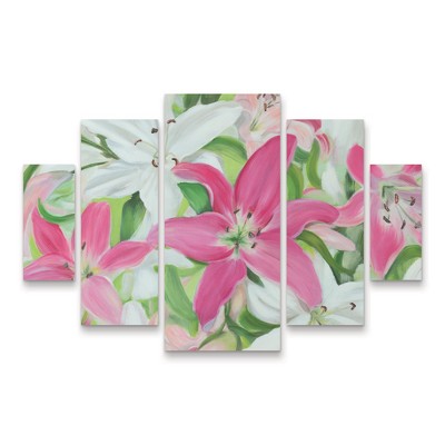 Trademark Fine Art Sandra Lafrate Pink and White Lilies III 5 Piece Panel Set Art