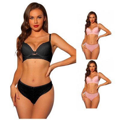 INSPIRE CHIC Women's Lace Padded Full Coverage Underwire Bra and Panty Set 3 Packs