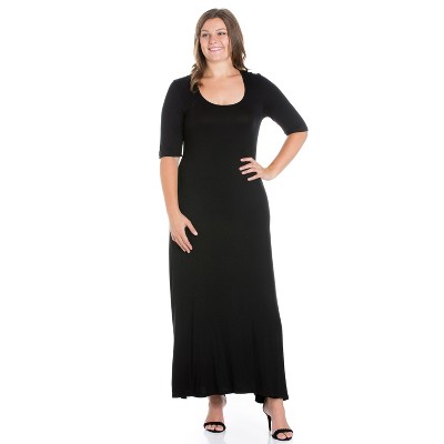 24seven Comfort Apparel Women's Plus Elbow Sleeve Maxi Dress