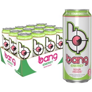 Bang Energy Sour Heads, Sugar-free Energy Drink, 16-ounce (Pack of 12) - 1 of 4