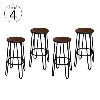 24-Inch Bar Stools - Backless Barstools with Hairpin Legs, Wood Seat - Kitchen or Dining Room - Modern Farmhouse Barstools by Lavish Home (Set of 4)