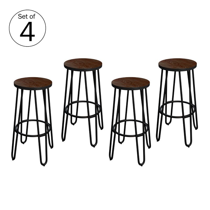 24-Inch Bar Stools - Backless Barstools with Hairpin Legs, Wood Seat - Kitchen or Dining Room - Modern Farmhouse Barstools by Lavish Home (Set of 4), 1 of 8