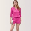Anna-Kaci Lounge Women's Textured 3/4 Sleeve V-Neck Button Top and Drawstring Shorts Two-Piece Lounge Set - 2 of 4