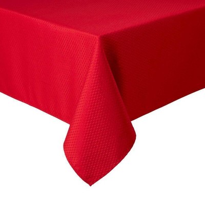 Elite Hemstitch Fabric Tablecloth Cream Solid Earthy Red 60 Inches by 102 Inches 